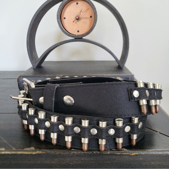 Mens Black Faux Ammunition Belt Sz M Canvas - Picture 1 of 8